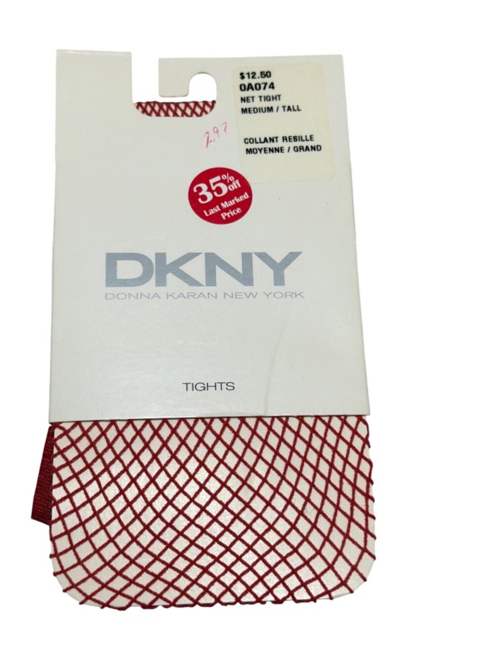 DKNY Red Fishnet Tights Medium Tall 88% Nylon 12% Spandex Vintage